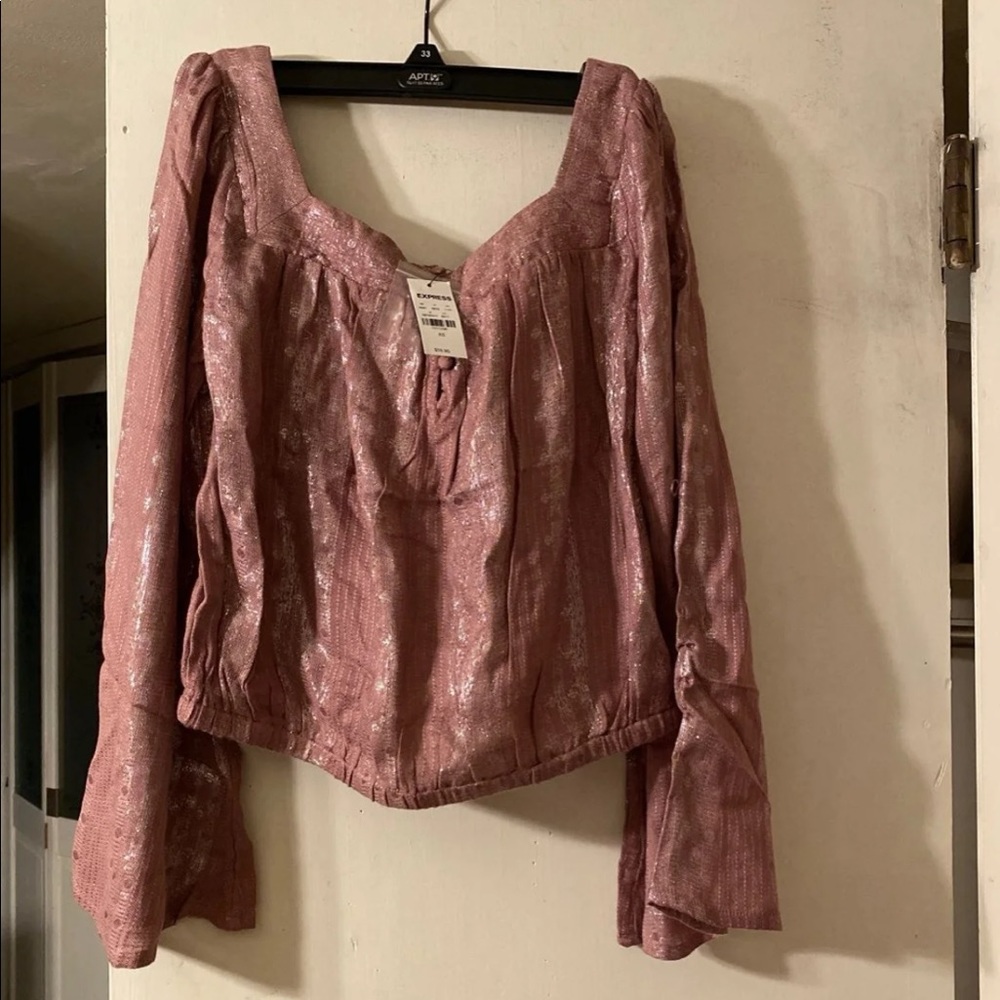 Express Metallic Bell Sleeve Top
